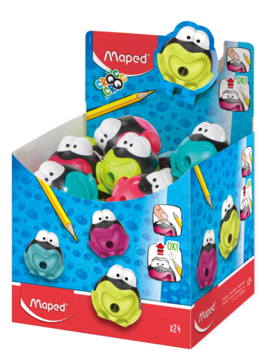 Maped Croc Croc Frog One Hole Canister Apontador de Lápis, Cores sortidas