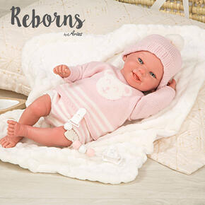 Boneca Arias Reborn 40 cm Adriana Rosa com Manta