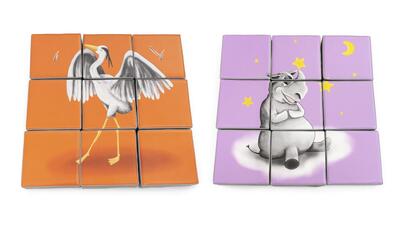 Puzzle De Dupla Face - Garça e Rinoceronte