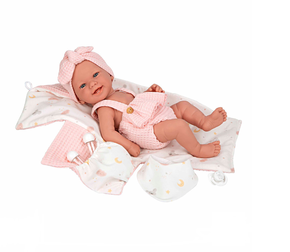 Boneca Elegance 42 cm Zoe Rosa com Muda-Fraldas e Babete - Reborn 