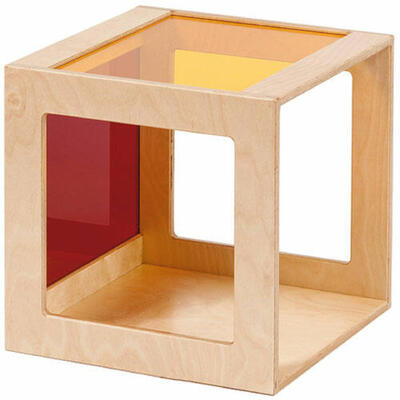 Cubo com Cristal Acrílico em Vermelho e Amarelo