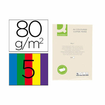 Papel colorido Q-connect din a4 pacote de 500 folhas 5 cores intensas
